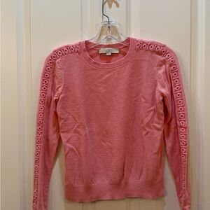 LOFT Pink Sweater with Textured Shoulders and Fitted Silhouette